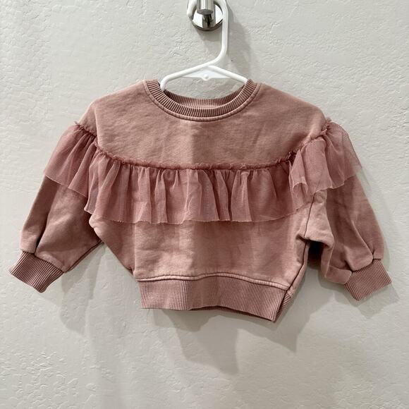 Zara Dark Blush Pink Tulle Ruffle Sweatshirt - Picture 1 of 6